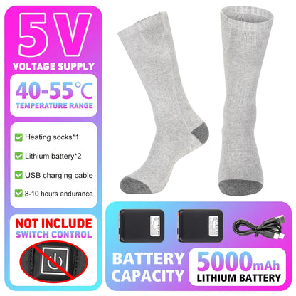 Heated Socks Winter Warmth 5000Mah USB Rechargeable 65℃ Heating Socks Outdoor Sports Heated Boots Snowmobile Skiing Socks