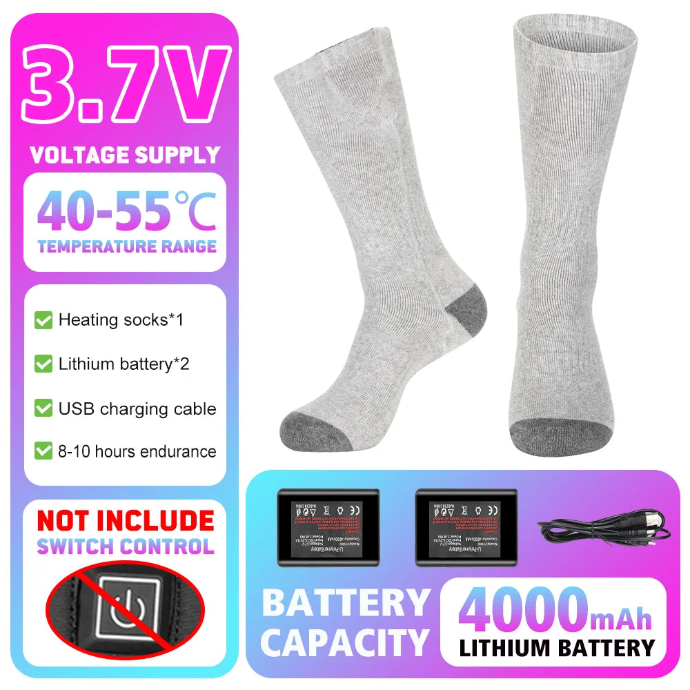 Heated Socks Winter Warmth 5000Mah USB Rechargeable 65℃ Heating Socks Outdoor Sports Heated Boots Snowmobile Skiing Socks