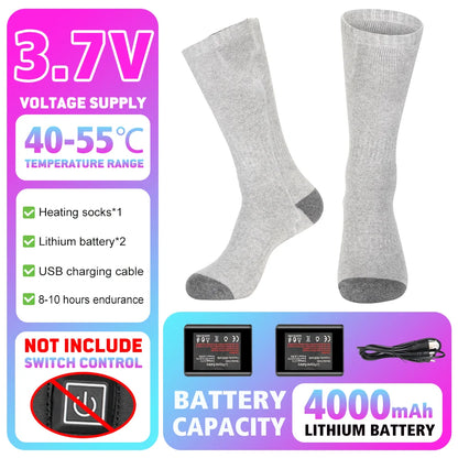Heated Socks Winter Warmth 5000Mah USB Rechargeable 65℃ Heating Socks Outdoor Sports Heated Boots Snowmobile Skiing Socks