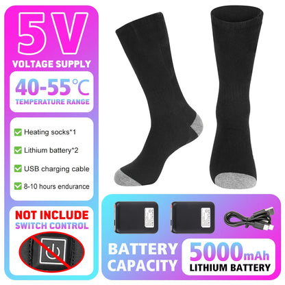 Heated Socks Winter Warmth 5000Mah USB Rechargeable 65℃ Heating Socks Outdoor Sports Heated Boots Snowmobile Skiing Socks