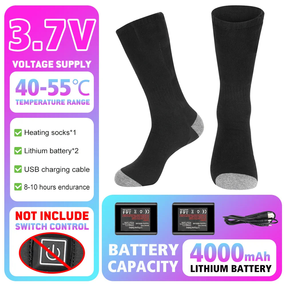 Heated Socks Winter Warmth 5000Mah USB Rechargeable 65℃ Heating Socks Outdoor Sports Heated Boots Snowmobile Skiing Socks