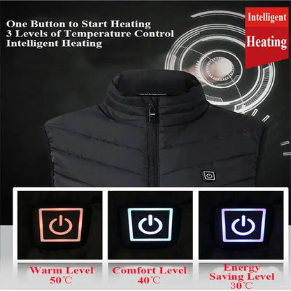 9/19 Areas Heated Jacket Women'S Warm Vest USB Men'S Heating Jacket Heated Vests Coat Hunting Hiking Camping Autumn Winter Male