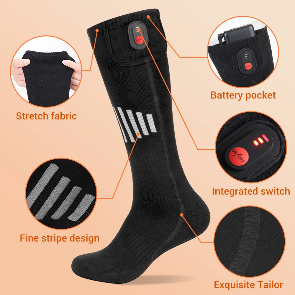 Heated Socks Winter Warmth 5000Mah USB Rechargeable 65℃ Heating Socks Outdoor Sports Heated Boots Snowmobile Skiing Socks